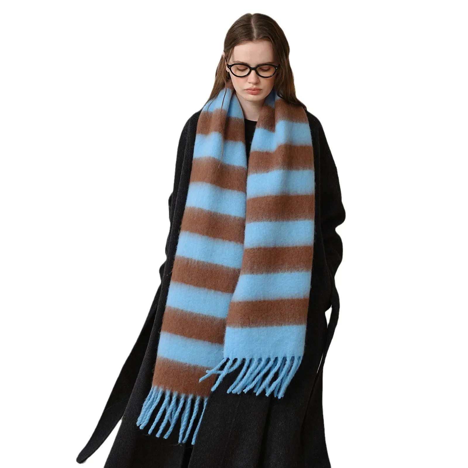 10 Colors New Acrylic Imitated Cashmere Stripes Tassels Autumn Winter Scarf