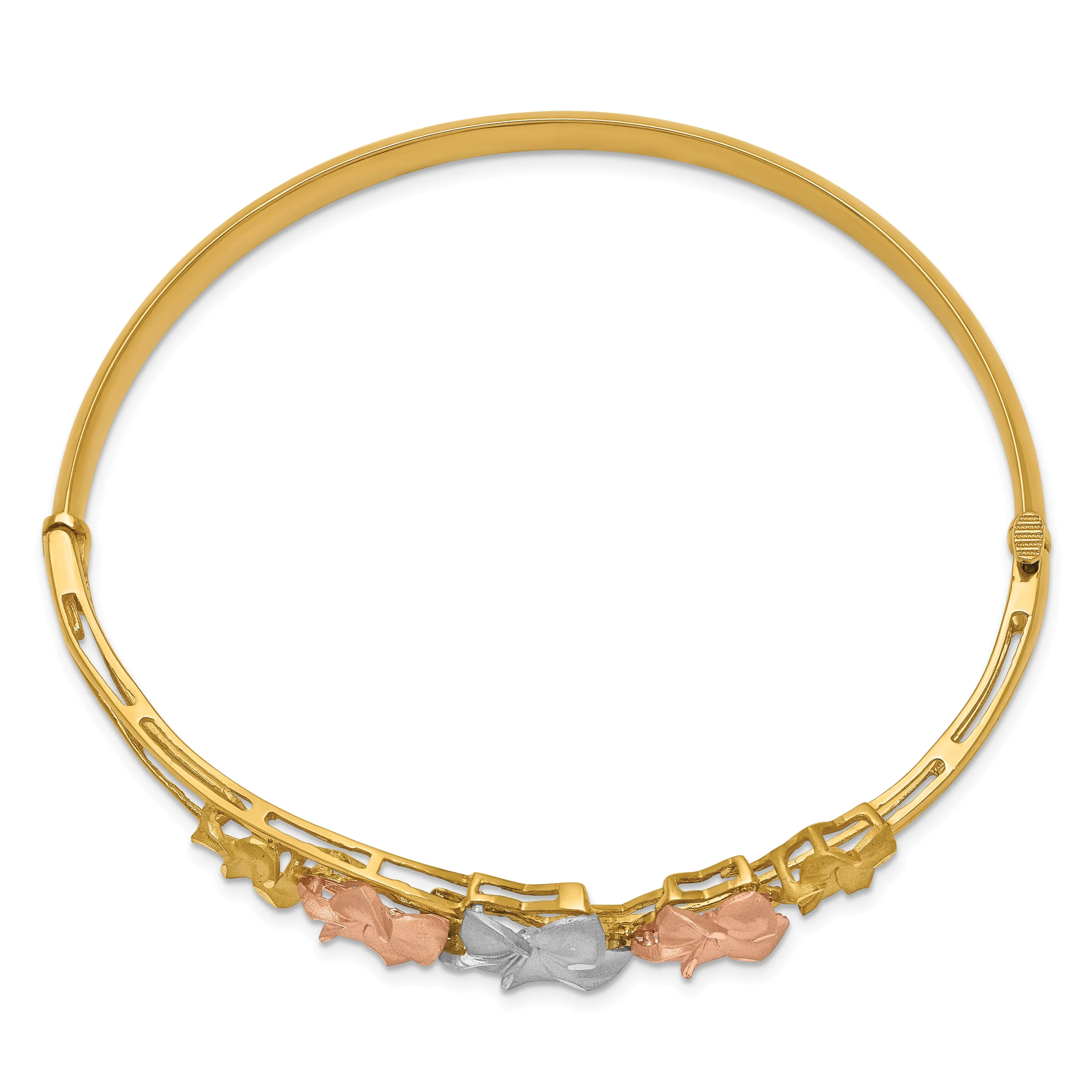 14k Tri-color Gold Plumeria Bangle