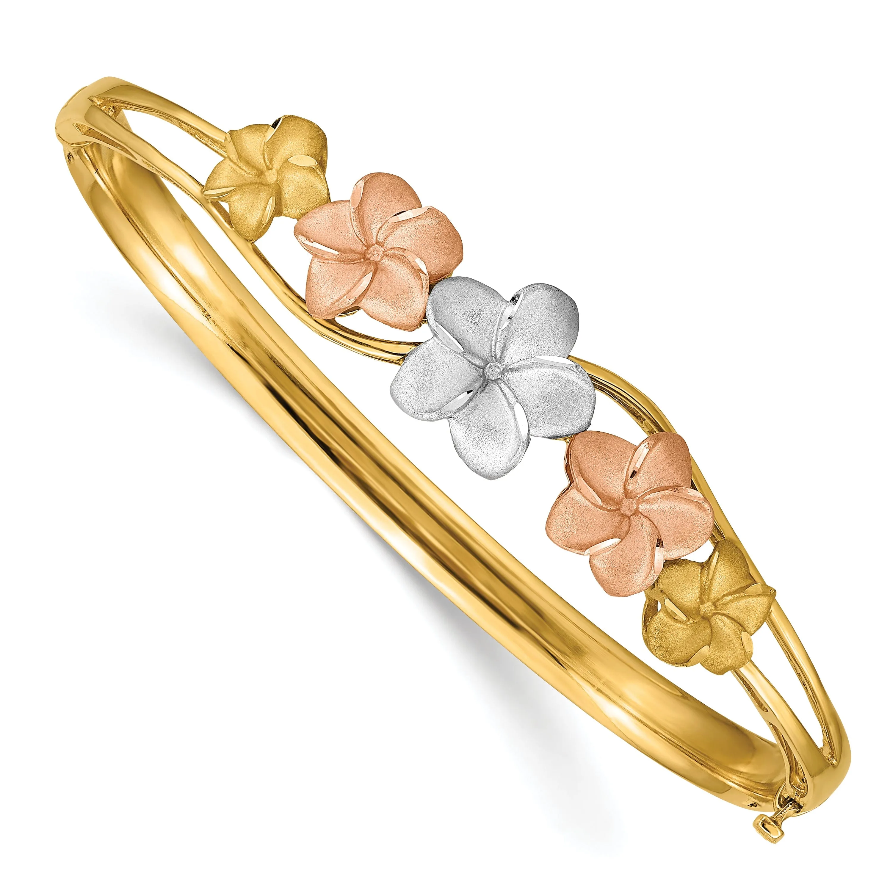 14k Tri-color Gold Plumeria Bangle