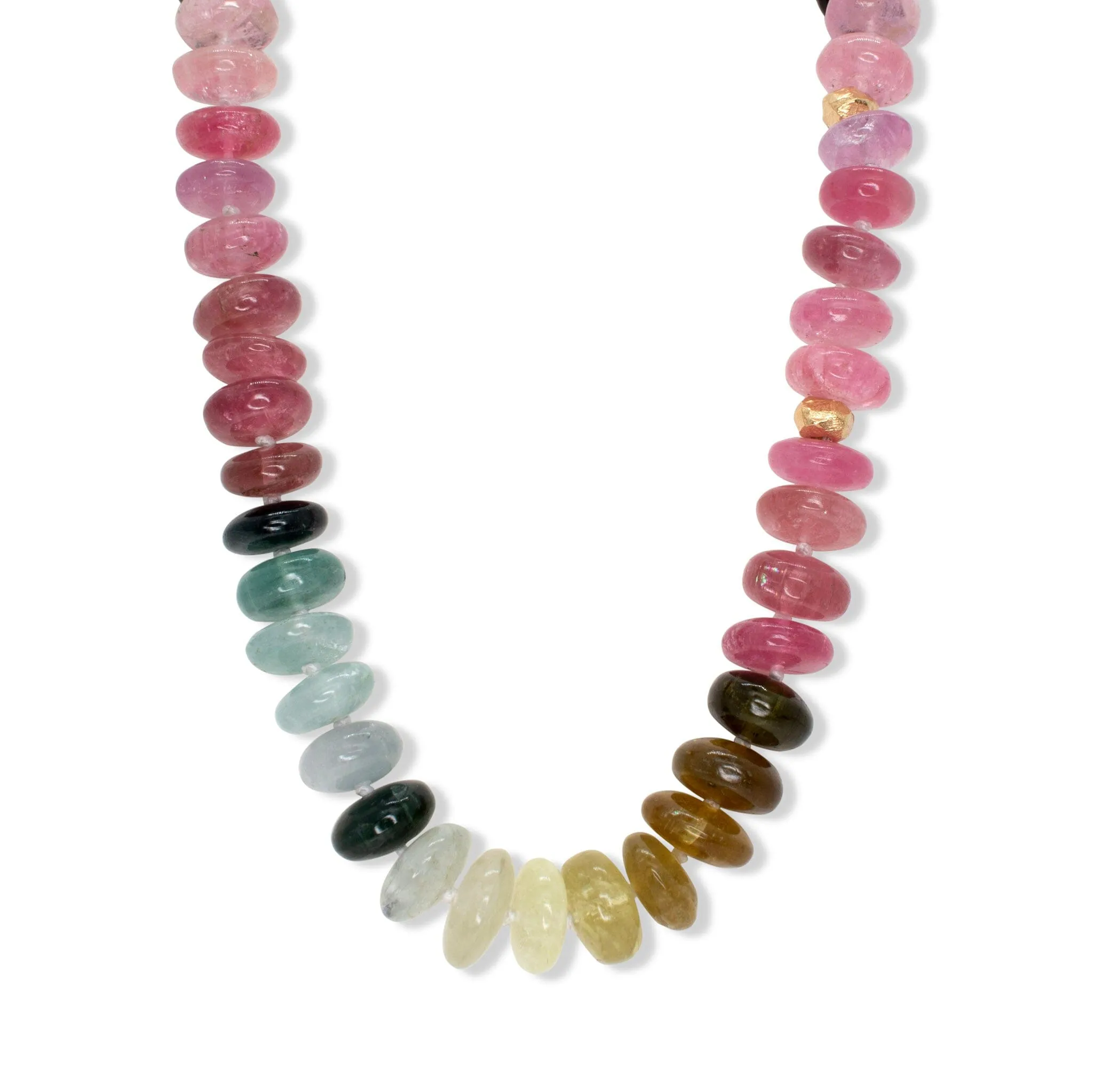 18K Carved Bead and Large Tourmaline Strand Necklace