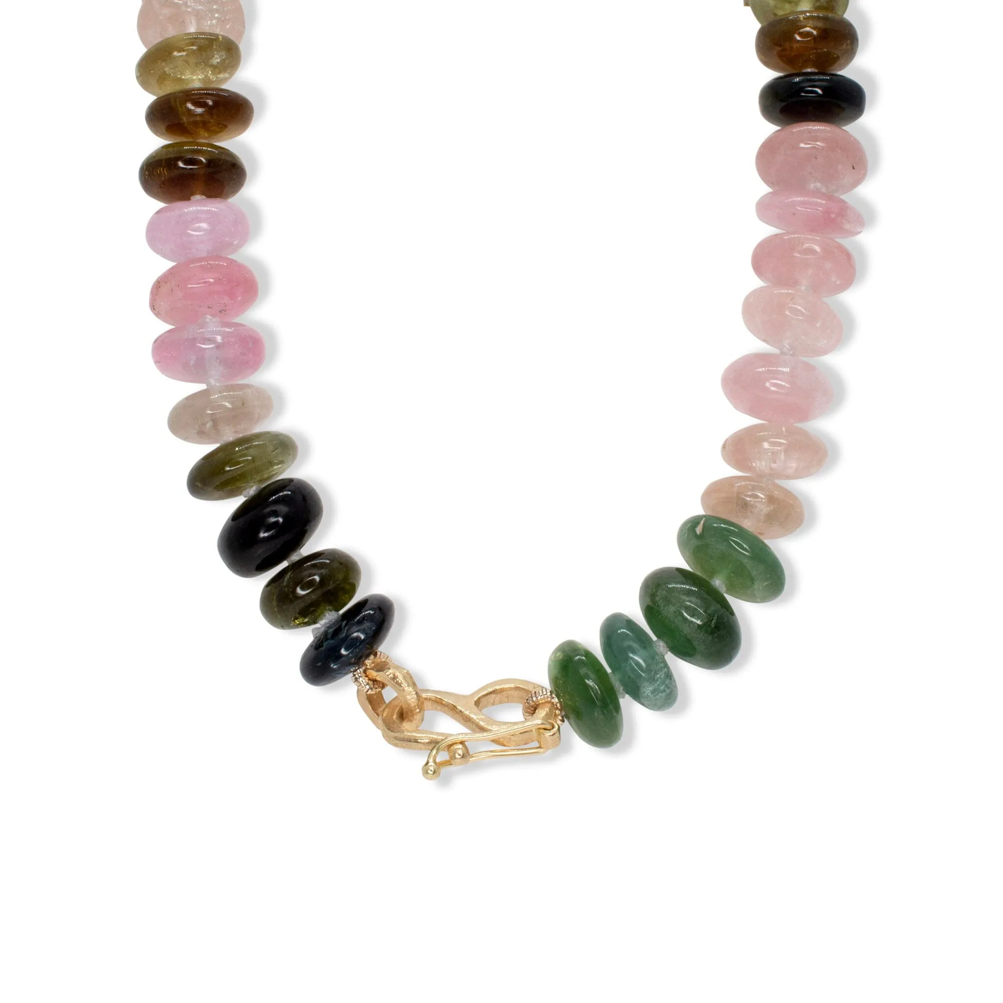 18K Carved Bead and Large Tourmaline Strand Necklace