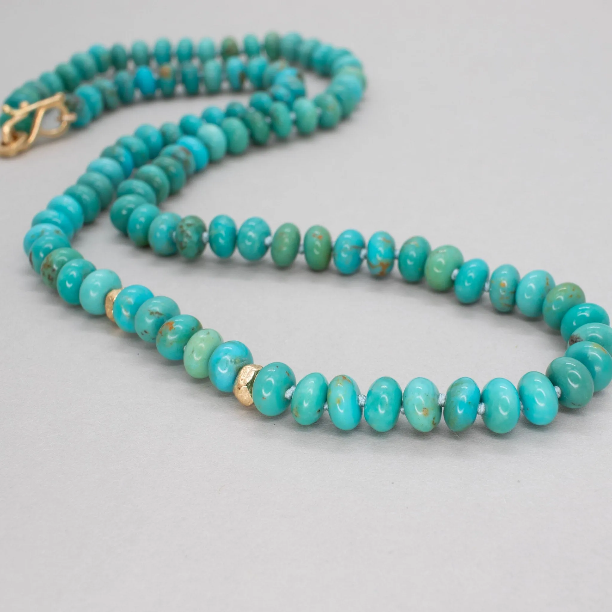 18K Carved Bead and Turquoise Strand Necklace