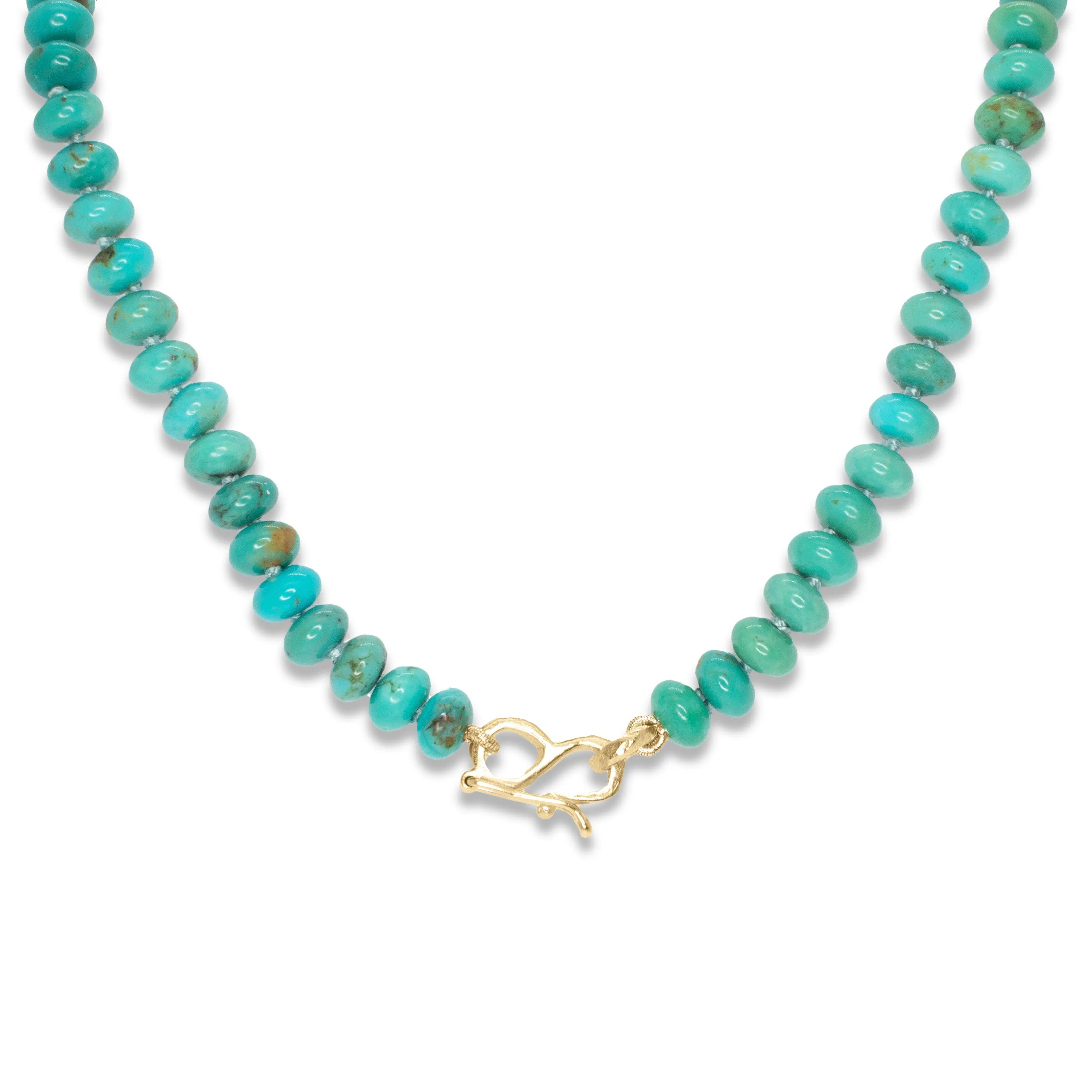 18K Carved Bead and Turquoise Strand Necklace