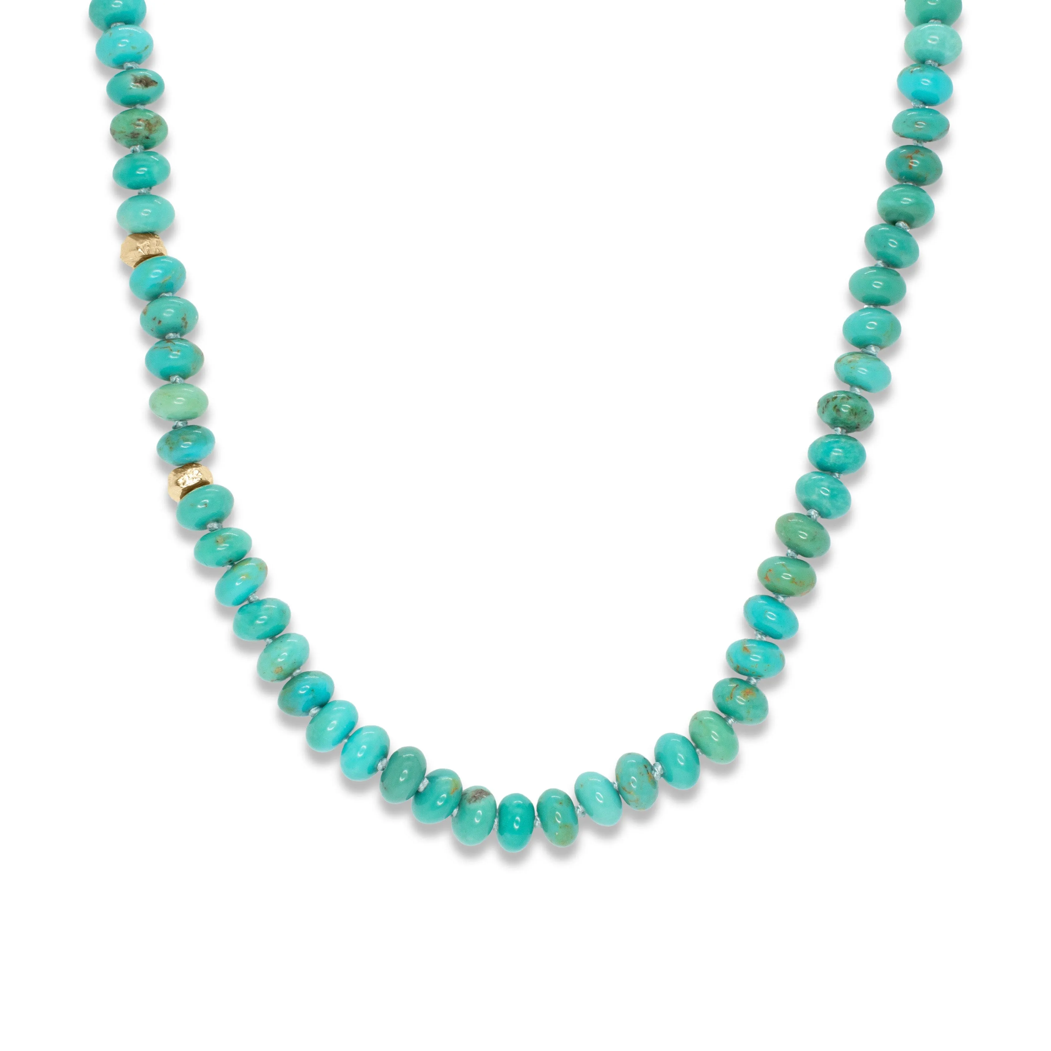 18K Carved Bead and Turquoise Strand Necklace