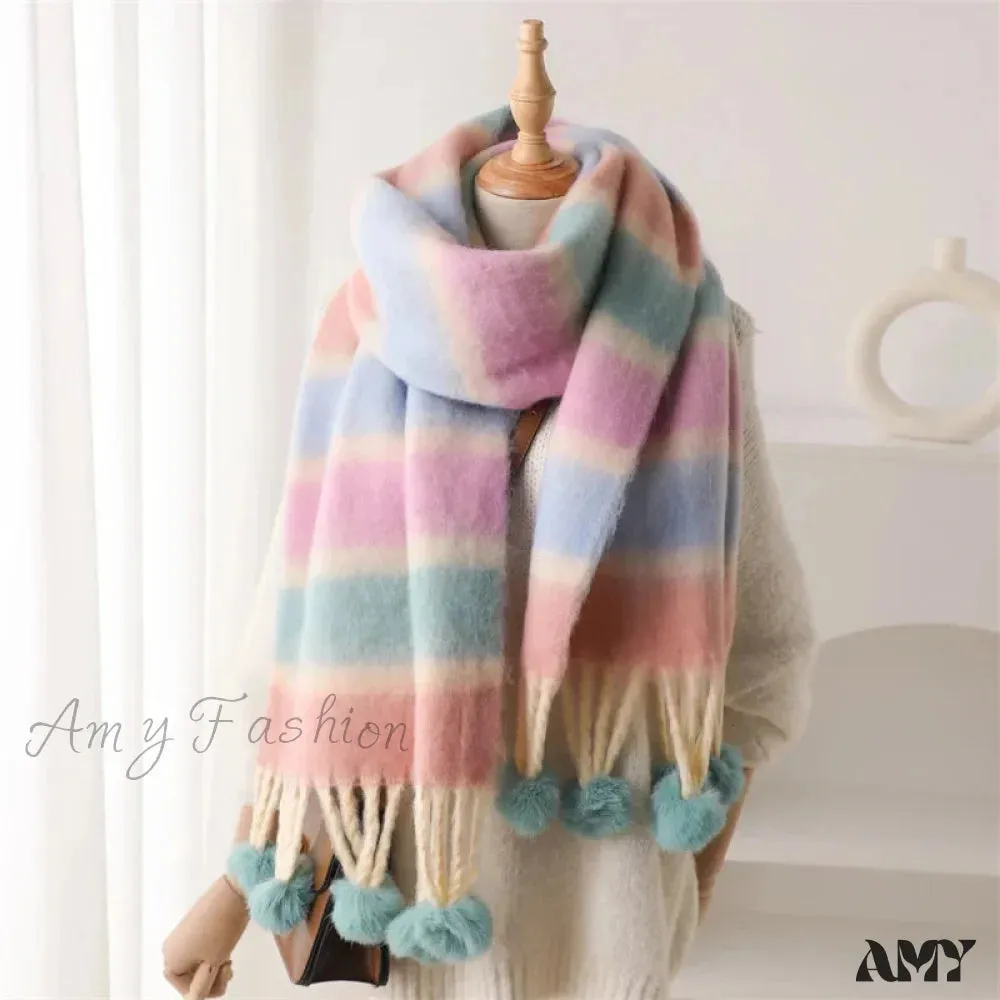 2024 Winter Multicolor Cashmere Loop Yarn Pashmina Scarf