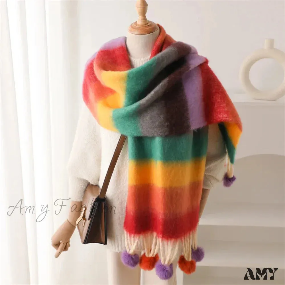 2024 Winter Multicolor Cashmere Loop Yarn Pashmina Scarf