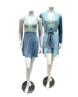 2216-8016-IS Iceberg/Sea Glass Lace Modal Chemise & Robe Set