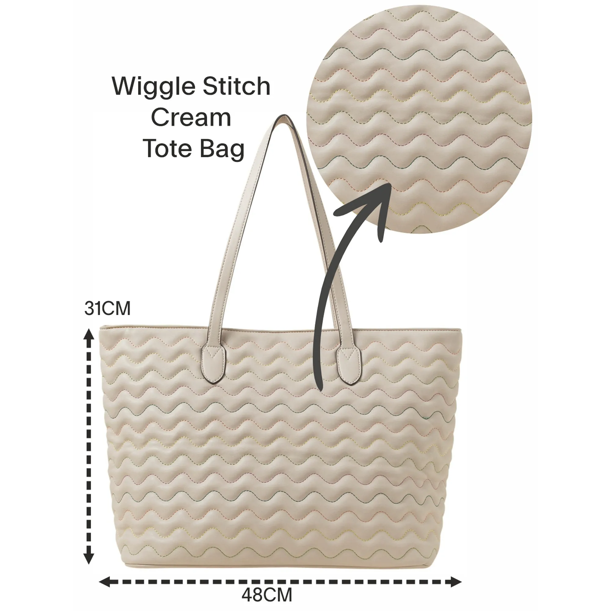 Accessorize London Women's Cream Wiggle Stitch Tote Bag