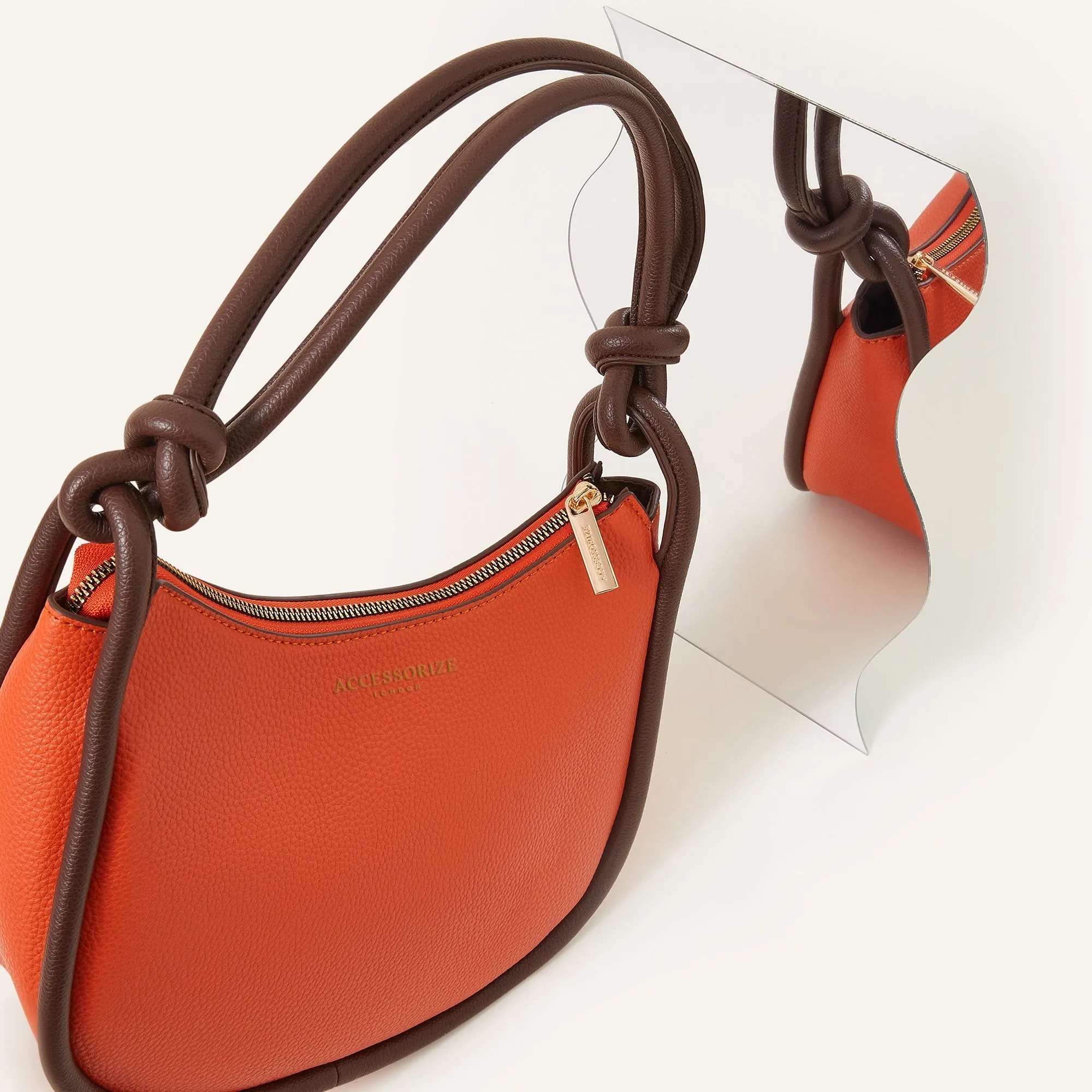 Accessorize London Women's Faux Leather Orange Contrast Knotted Shoulder Bag