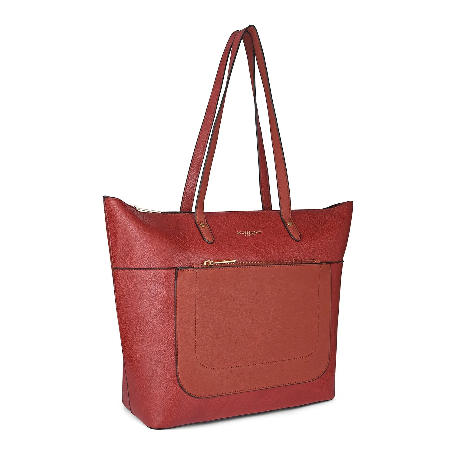 Accessorize London Women's Faux Leather Rust Orange Spacious Emily Tote Bag