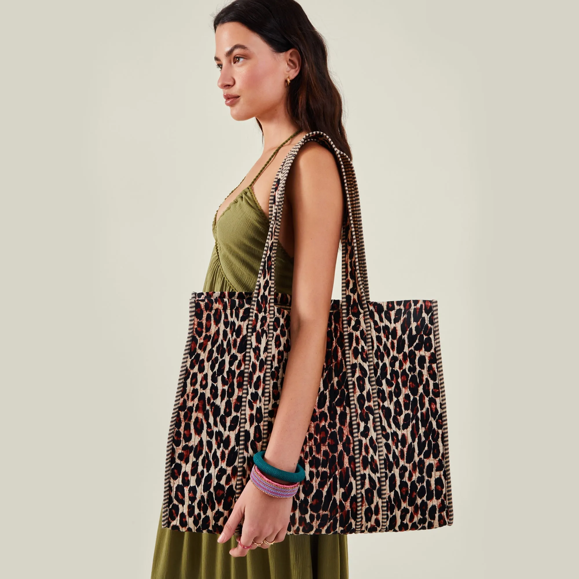 Accessorize London Women's Leopard Print Quilted Shopper Bag