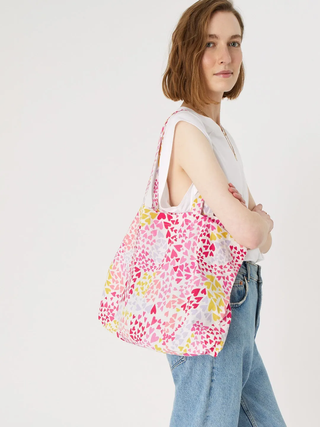 Accessorize London women's Pink Fabric Heart Shopper bag