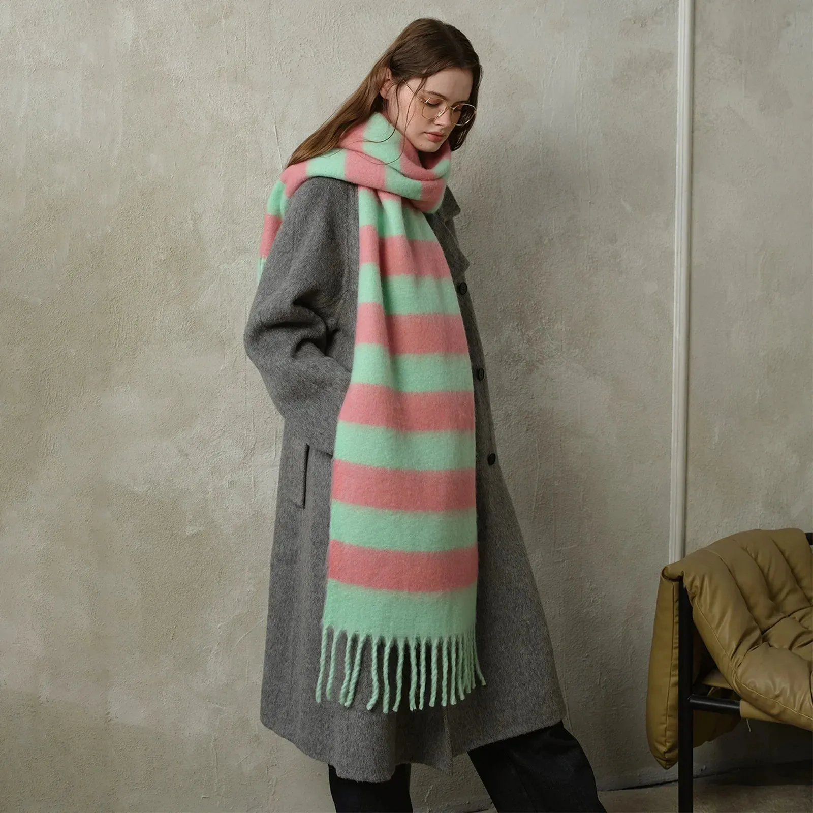 Acrylic Imitated Cashmere Stripes Tassels Scarf - Autumn Winter Collection