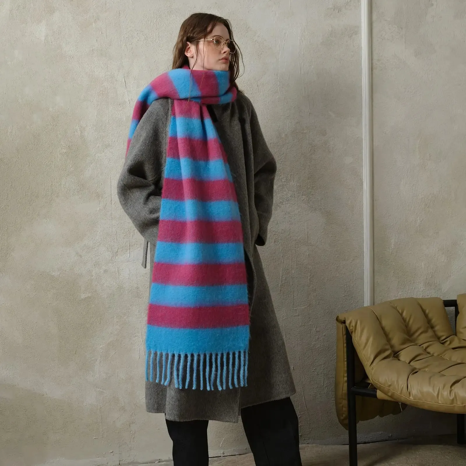 Acrylic Imitated Cashmere Stripes Tassels Scarf - Autumn Winter Collection