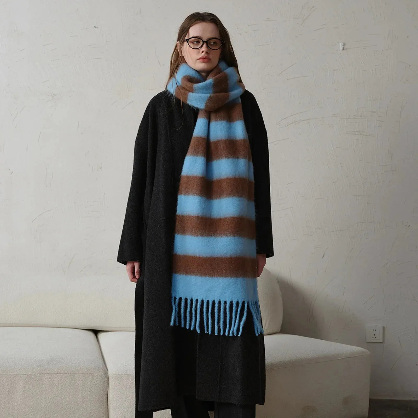 Acrylic Imitated Cashmere Stripes Tassels Scarf - Autumn Winter Collection