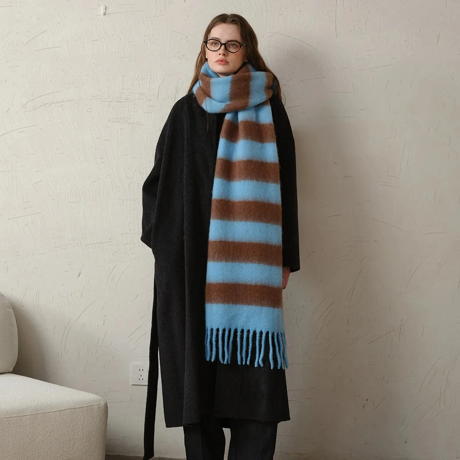 Acrylic Imitated Cashmere Stripes Tassels Scarf - Autumn Winter Collection