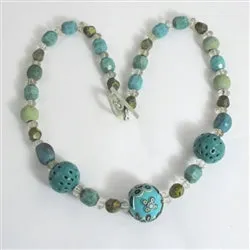 Aqua Handmade Fair Trade Beaded Necklace One-of-a-kind