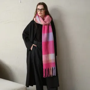 Autumn Winter Warm Thick Long Plaid Coarse Tassel Imitation Cashmere Scarf