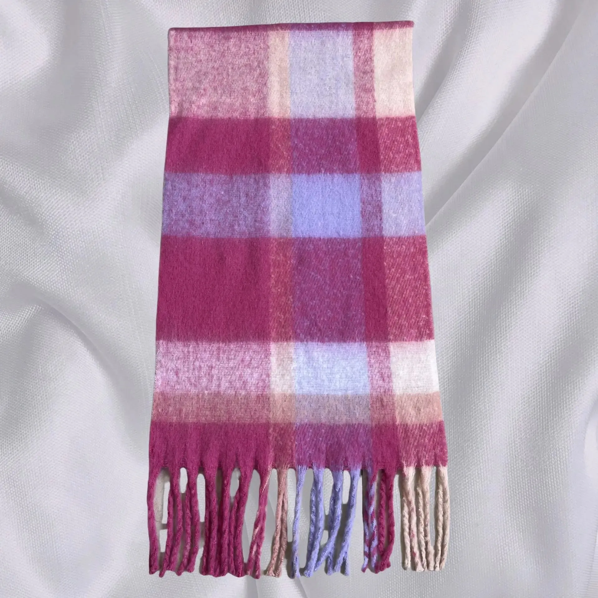 Autumn Winter Warm Thick Long Plaid Coarse Tassel Imitation Cashmere Scarf