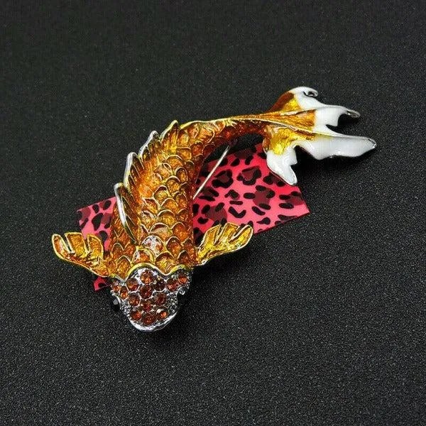 Betsey Johnson Tropical Fish Orange & Crystal Brooch Pin