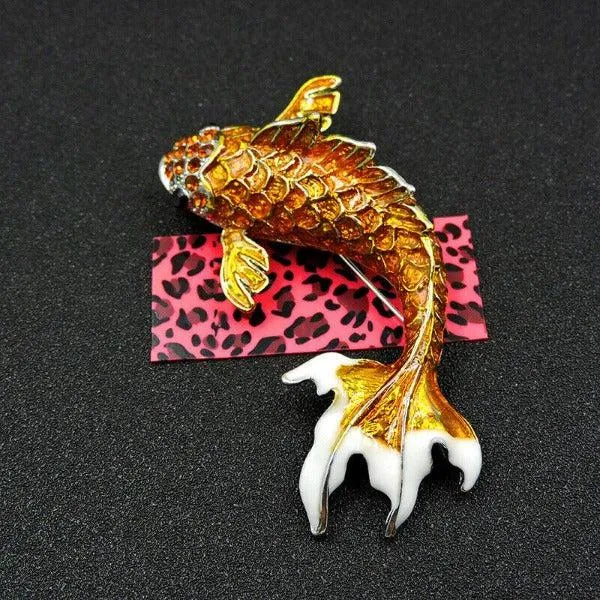 Betsey Johnson Tropical Fish Orange & Crystal Brooch Pin