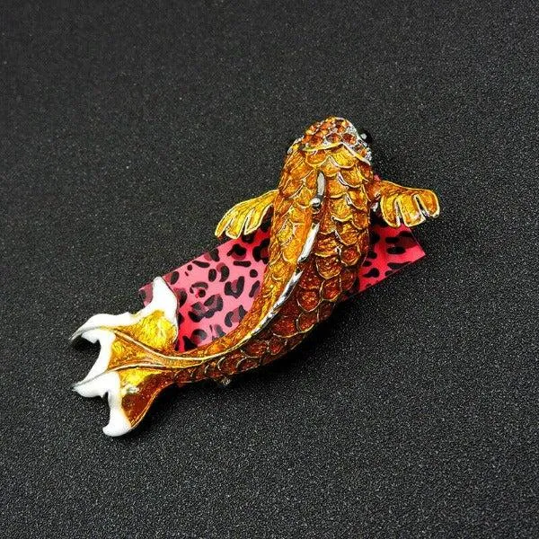 Betsey Johnson Tropical Fish Orange & Crystal Brooch Pin