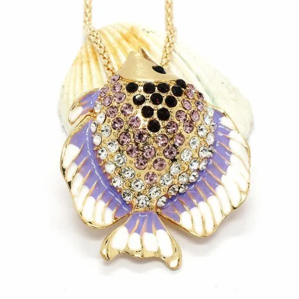 Betsey Johnson Tropical Fish Purple & White Enamel Necklace