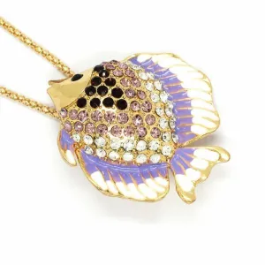 Betsey Johnson Tropical Fish Purple & White Enamel Necklace