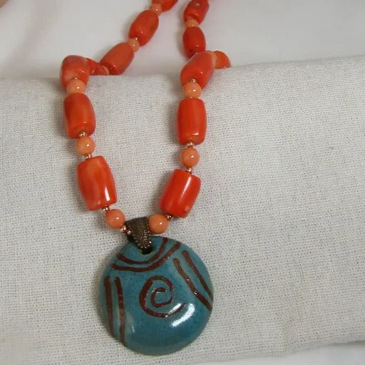 Big Turquoise Handmade  Fair Trade Kazuri Pendant  Necklace