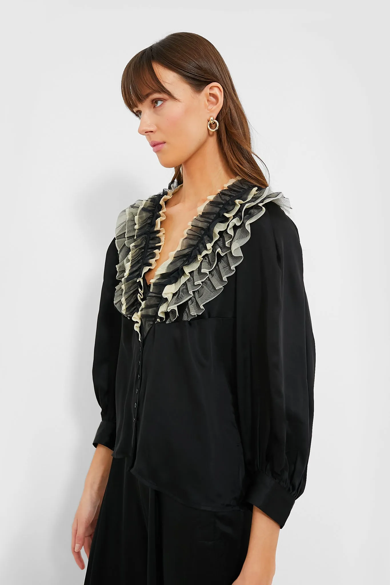 Black with Cream The Ruffled Tuxedo Top