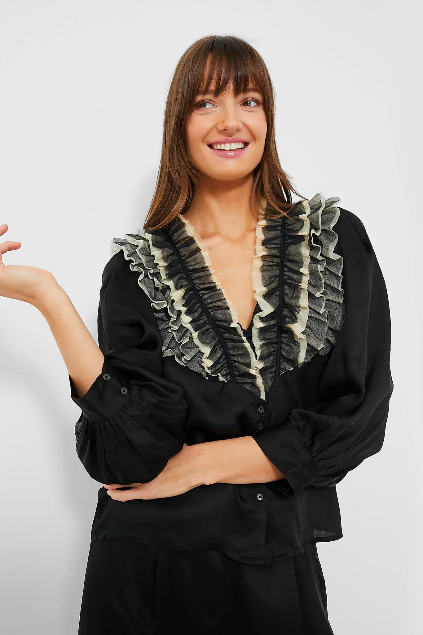 Black with Cream The Ruffled Tuxedo Top