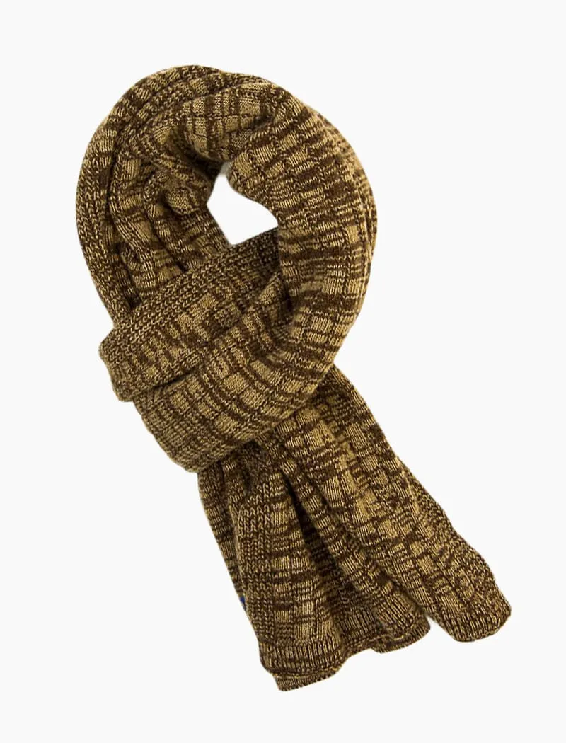 Brown Melange Knitted Wool & Cashmere Scarf