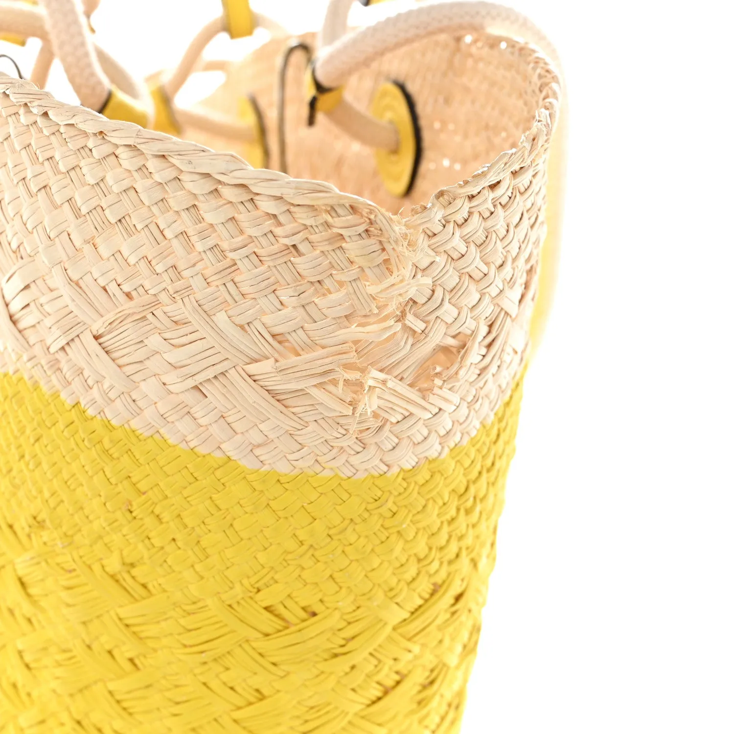 Calfskin Raffia Paulas Ibiza Medium Anagram Basket Tote Bag Natural Lemon