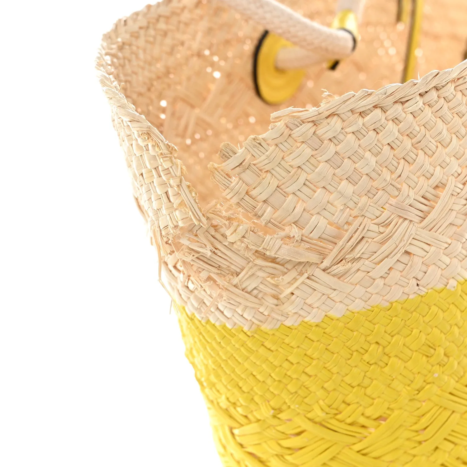 Calfskin Raffia Paulas Ibiza Medium Anagram Basket Tote Bag Natural Lemon