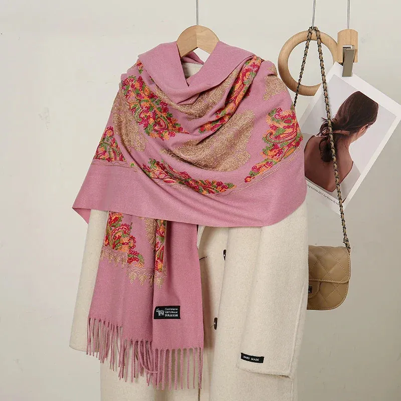 Cashmere Floral Print Winter Blanket Wrap Scarf