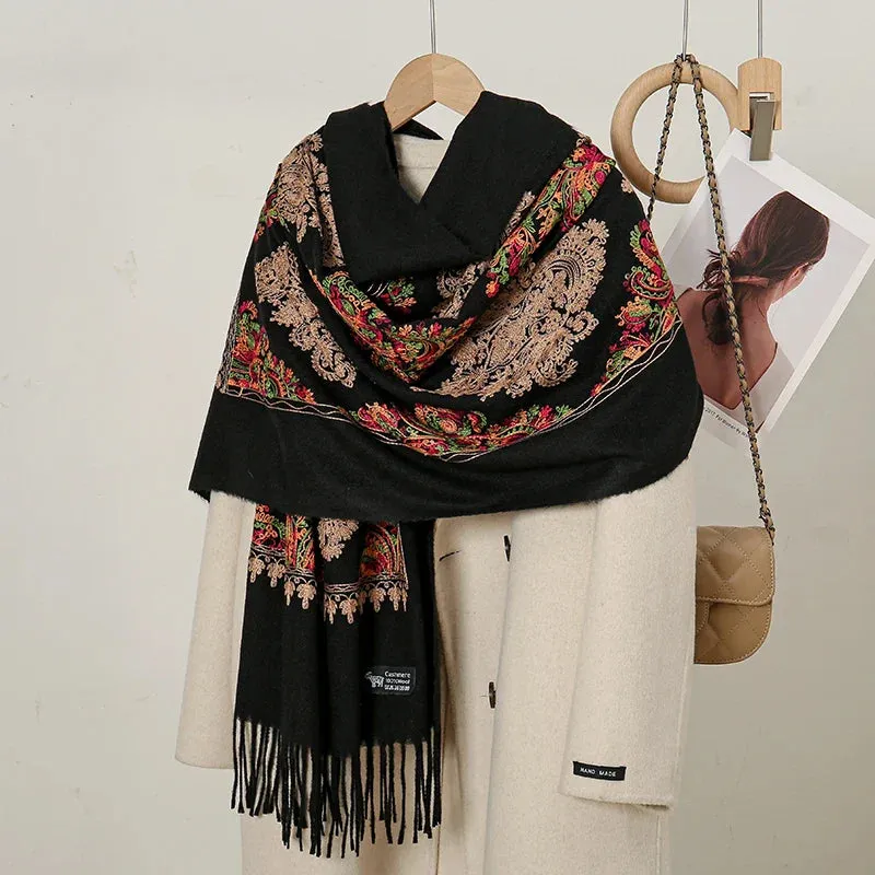 Cashmere Floral Print Winter Blanket Wrap Scarf