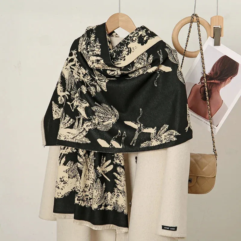 Cashmere Floral Print Winter Blanket Wrap Scarf