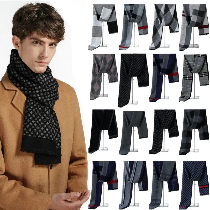 Cashmere Scarf for Men Warm Neck Scarfs Male Business Scarves Long Pashmina Christmas Gifts