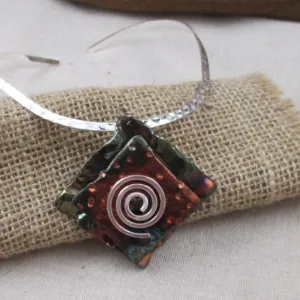 Choker Handmade Rich Gold & Copper Raku Pendant  Silver Neck Wire