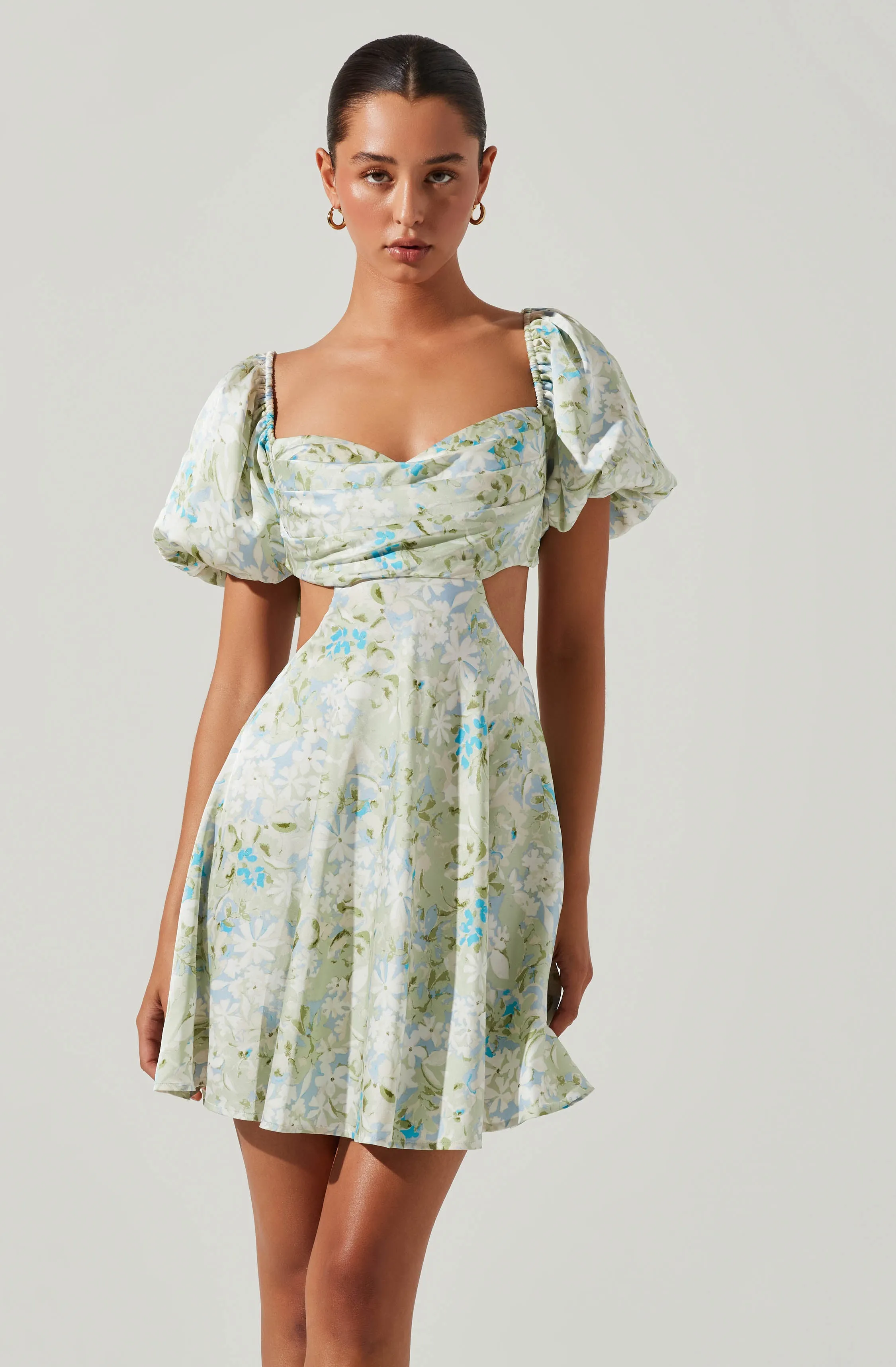 Clarita Floral Cutout Puff Sleeve Mini Dress