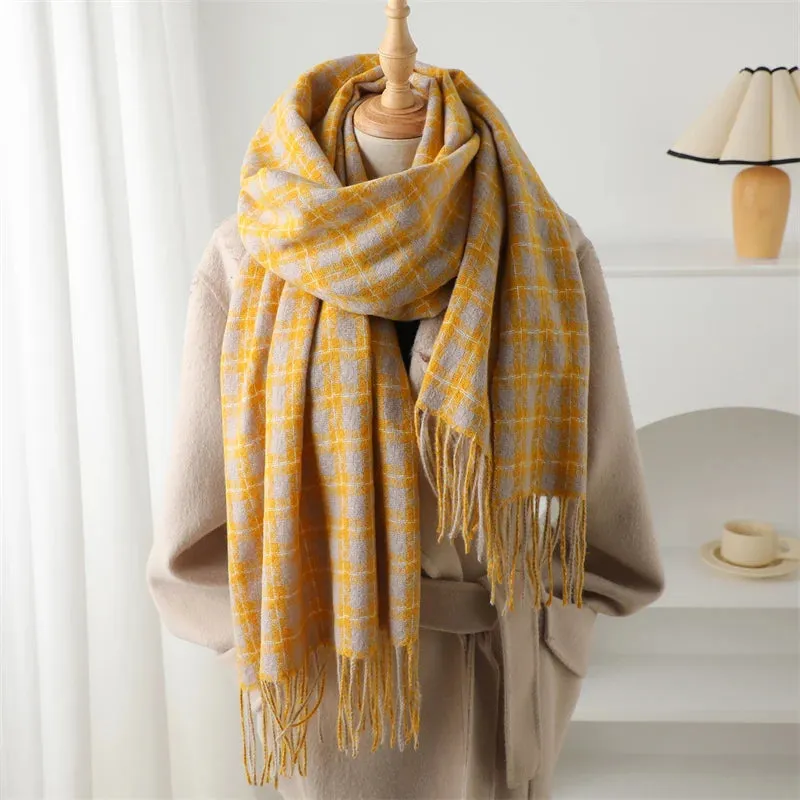 Classical Fashion Pashmina Tassel Plaid Cashmere Like Solid Warm Shawl Scarf