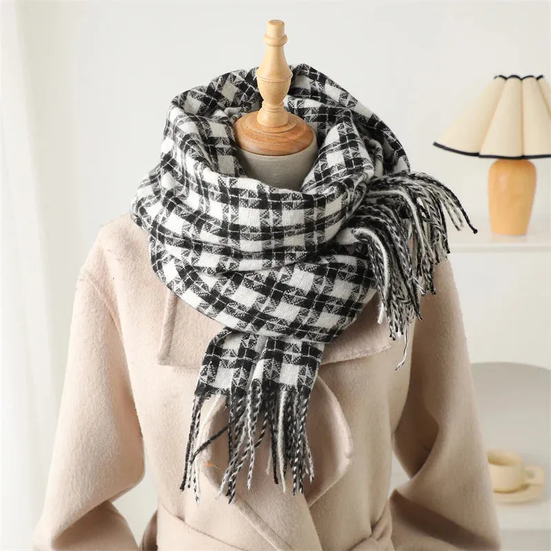 Classical Fashion Pashmina Tassel Plaid Cashmere Like Solid Warm Shawl Scarf