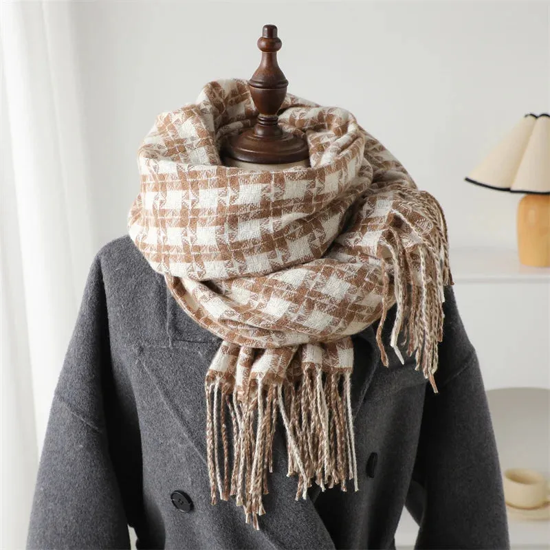 Classical Fashion Pashmina Tassel Plaid Cashmere Like Solid Warm Shawl Scarf