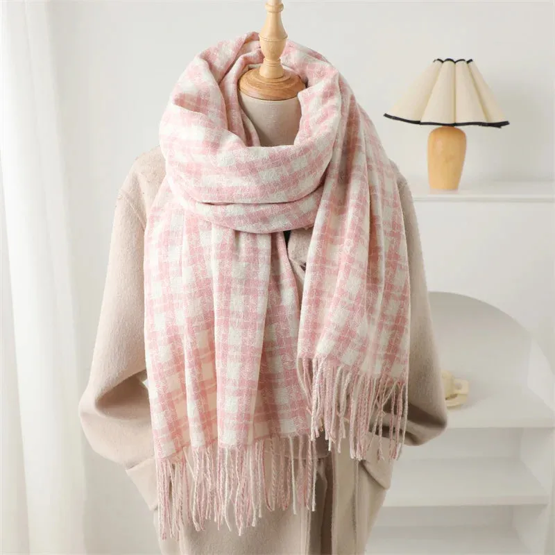 Classical Fashion Pashmina Tassel Plaid Cashmere Like Solid Warm Shawl Scarf