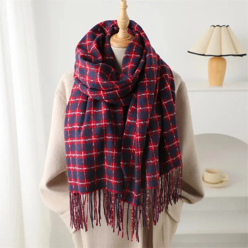 Classical Fashion Pashmina Tassel Plaid Cashmere Like Solid Warm Shawl Scarf