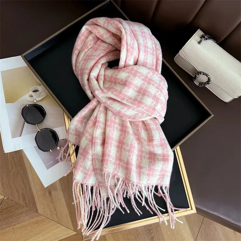 Classical Fashion Pashmina Tassel Plaid Cashmere Like Solid Warm Shawl Scarf