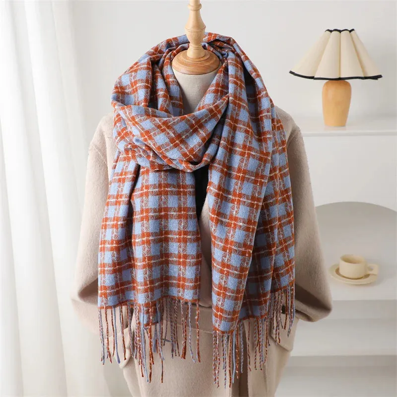 Classical Fashion Pashmina Tassel Plaid Cashmere Like Solid Warm Shawl Scarf