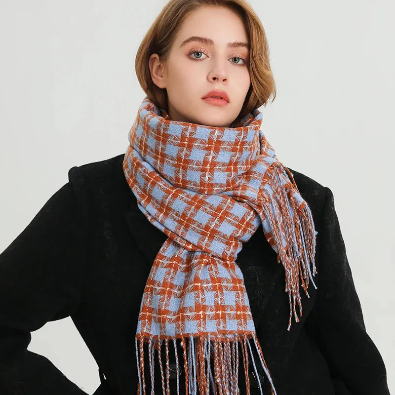 Classical Fashion Pashmina Tassel Plaid Cashmere Like Solid Warm Shawl Scarf