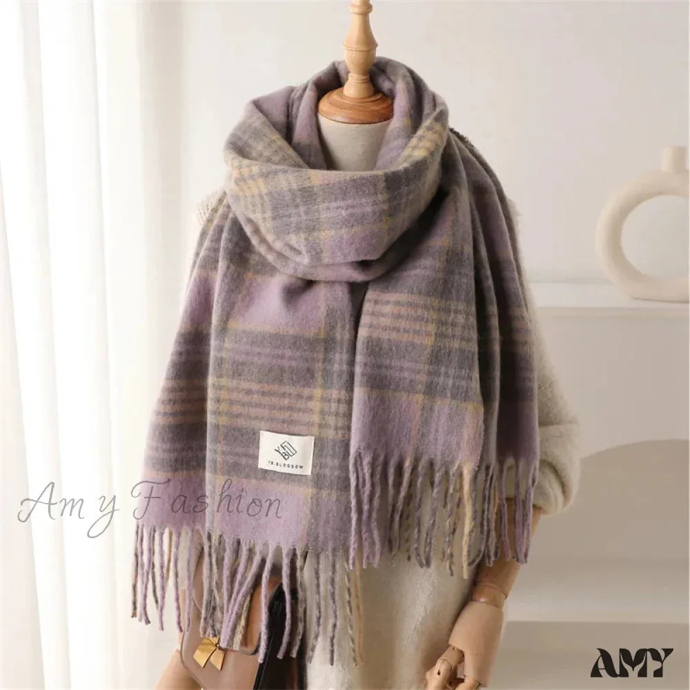 Color Blocked Grid Cashmere Pashmina Wrap Scarf