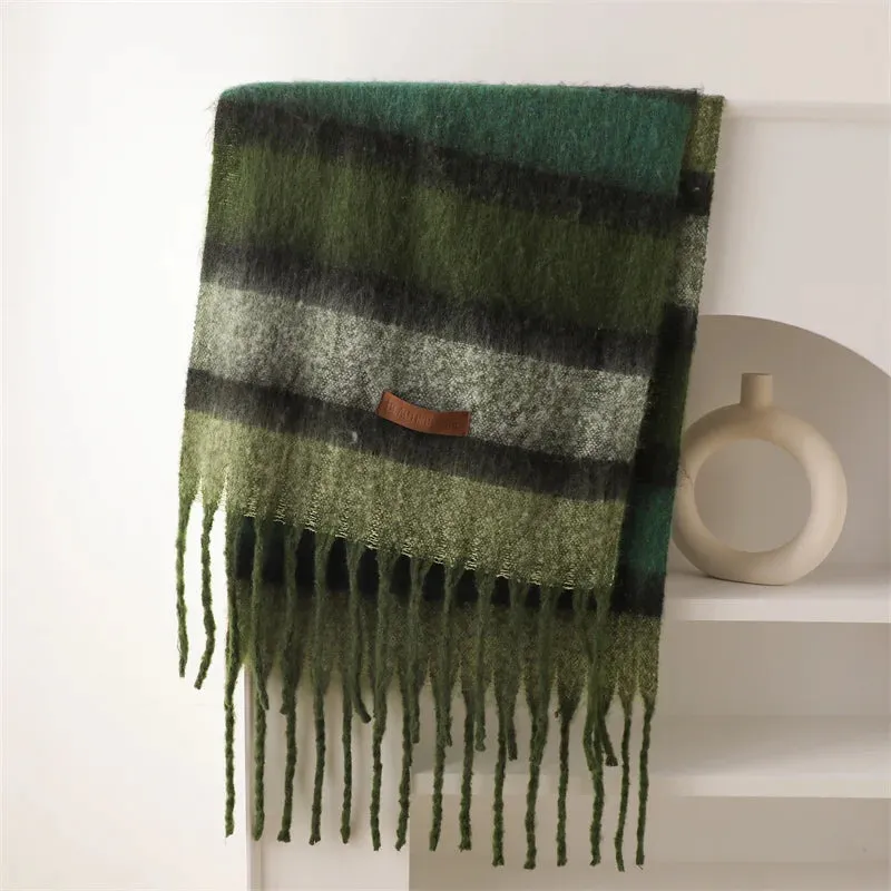 Color Blocked Stripe Cashmere Warm Winter Thick Soft Pashmina Wraps Bufanda Scarf